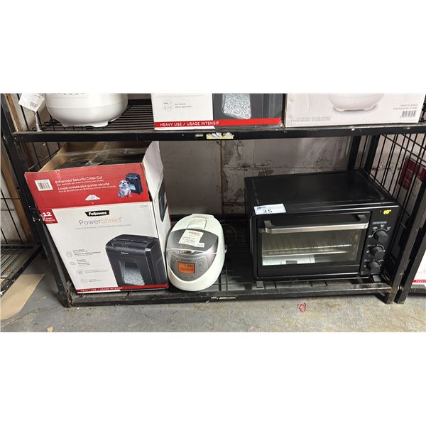 FELLOWES PAPER SHREDDER, CUCKOO RICE COOKER & MAINSTAYS TOASTER OVEN: *WORKING CONDITION UNKNOWN/MAY
