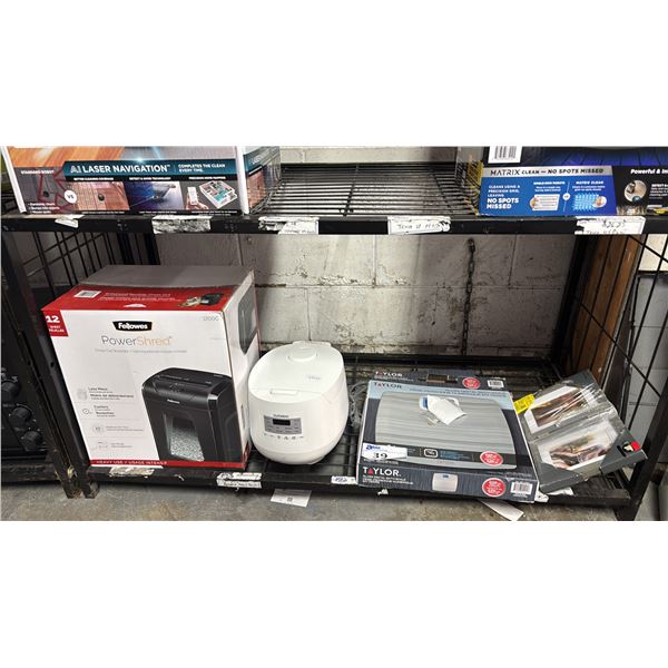 FELLOWES SHREDDER, CUCKOO RICE COOKER, TAYLOR DIGITAL BATH SCALE & PHOTO FRAMES: *WORKING CONDITION