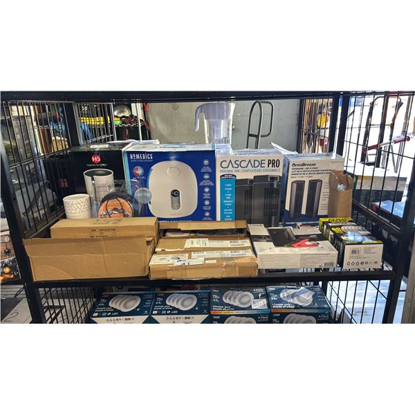 SHELF OF BOSCH POWER CORDS, FEIT ELECTRIC LED BULBS, HOMEDIC BATH SCALE. ALIEN TAPE & MORE