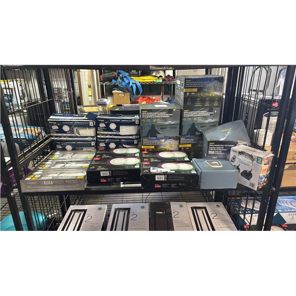 SHELF OF ASSTD. 4" RECESSED LIGHTS, MOTION ACTIVATED LED LIGHTS & MORE: *WORKING CONDITION UNKNOWN/