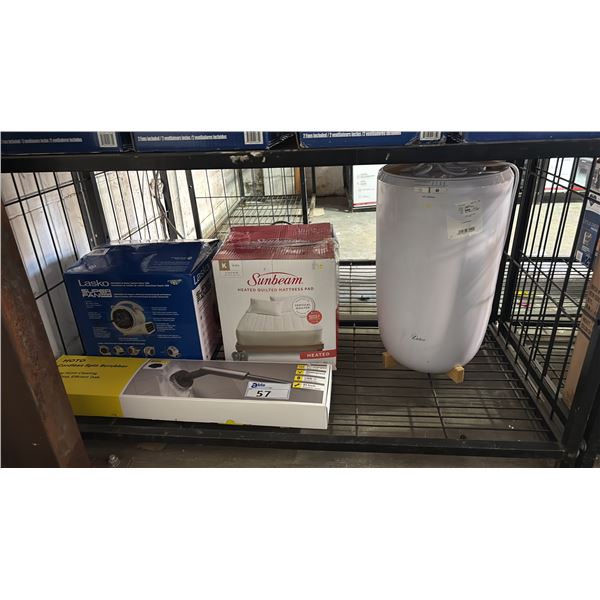 HOTO CORDLESS SPIN SCRUBBER, SUNBEAM MATTRESS PAD, ZADRO TOWEL WARMER & LASKO SUPER FAN MAX