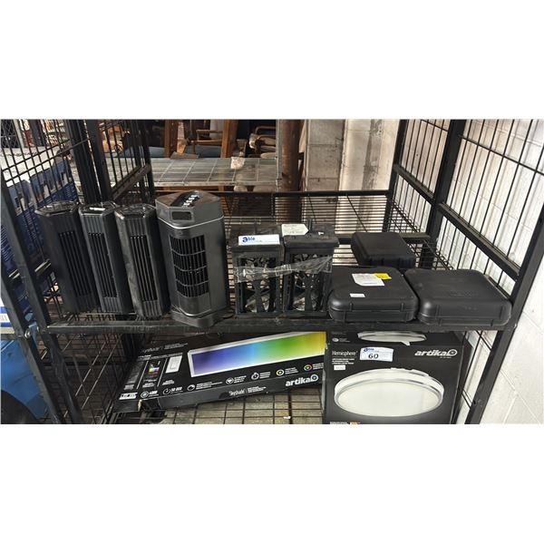 SHELF OF ASSTD. MASSAGE GUNS, SOLAR LANTERNS & ASSTD. PERSONAL FANS: *UNKNOWN WORKING CONDITION/MAY