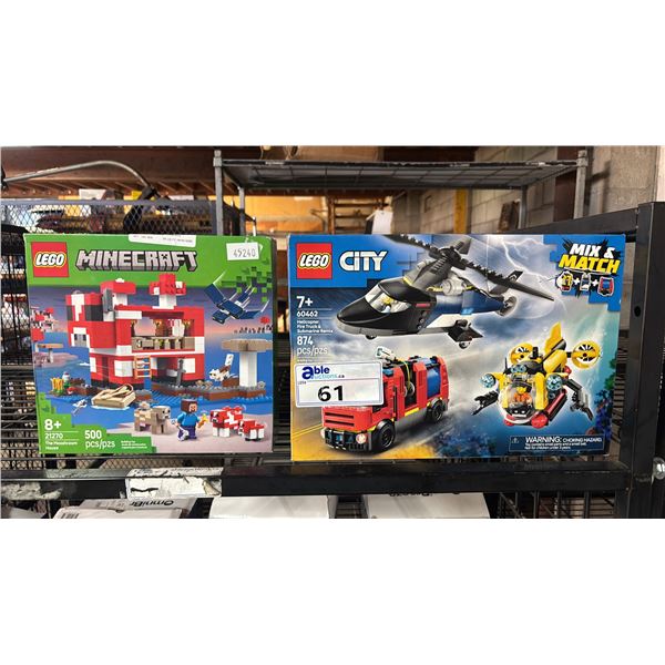 LEGO MINECRAFT 21270 & LEGO CITY 60462 HELICOPTER, FIRE TRUCK & SUBMARINE REMIX: MAY BE MISSING
