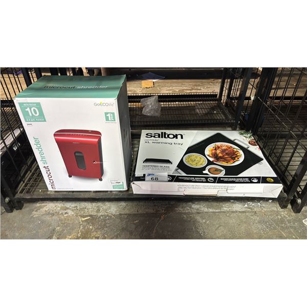 MICROCUT SHREDDER & SALTON HOTRAY XL WARMING TRAY:  *UNKNOWN WORKING CONDITION/MAY BE MISSING PARTS