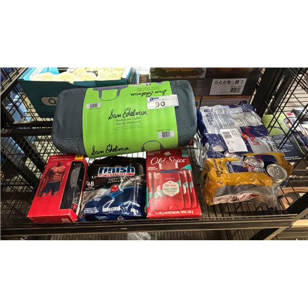 SAM EDELMAN WEEKENDER BAG, BOX OF OLD SPICE DEODORANT, FINISH POWERBALL DISHWASHER DETERGENT & MORE