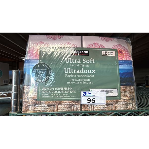 12 BOXES OF KIRKLAND ULTRA SOFT FACIAL TISSUES
