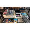 Image 1 : SHELF OF ASSORTED VINTAGE LP RECORDS & BOX OF ASSORTED GLASSWARE