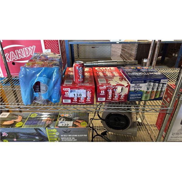 SHELF OF COVE SODA, MONKEY SPARKLING FRUIT DRINK & KIRKLAND ZERO SUGAR FLAVORED SPARKLING WATER