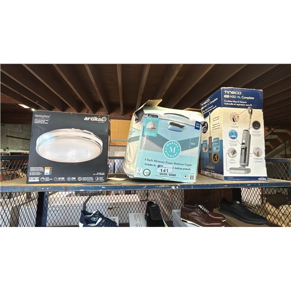 ARIKA HEMISPHERE LIGHT, QUEEN SIZE 3" MEMORY FOAM MATTRESS TOPPER & TINCO CORDLESS MOP & VACUUM