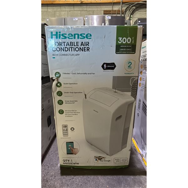 HISENSE 300 SQUARE FOOT 7,000 BTU SACC PORTABLE AIR CONDITION WITH HOSE *IN BOX*