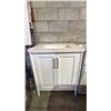 Image 2 : WHITE SHAKER STYLE SINGLE- SINK BATHROOM VANITY WITH MODERN BLACK VERTICAL HANDLES