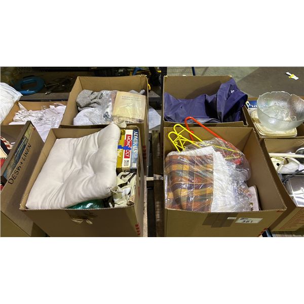 PALLET OF ASSTD. HOUSEHOLD GOODS: TABLE LINENS, CLOTHES HANGERS, BOARD GAMES & MORE *MUST TAKE ALL*