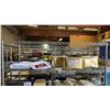 Image 1 : SHELF OF ASSORTED ITEMS INCL. KIDS PARTY DISPOSABLE DISHWARE AND GOLDEN BASKETS