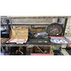 Image 1 : SHELF OF ASSORTED ITEMS INCL. WALL CLOCK, GLOVES AND MORE