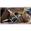 Image 3 : SHELF OF ASSORTED HAND TOOLS, DEWALT BATTERIES & CHARGER WITH BAG AND MORE