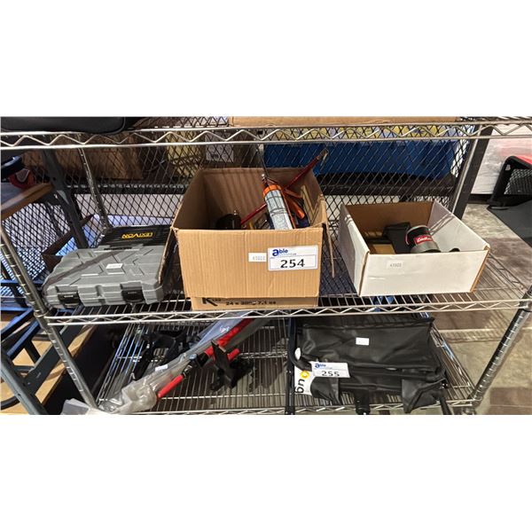 SHELF OF ASSORTED HAND TOOLS AND SOCKETS SETS