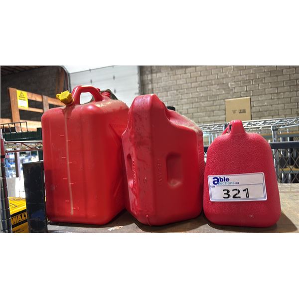 (3) RED JERRY CANS