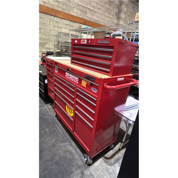 RED AND SILVER WATERLOO TRAX SERIES ROLLING TOOL BOX SET
