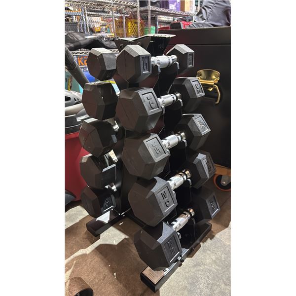 RUBBER HEX DUMBBELL SET WITH VERTICAL A-FRAME RACK 5LBS-25LBS