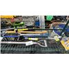 Image 3 : SHELF OF ASSORTED HAND TOOLS INCL. SHOVEL , T-BAR, HAMMER AND MORE
