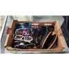 Image 1 : BOX OF ASSORTED SUNGLASSES, WIRED EARBUDS & A SUNGLASSES CASE