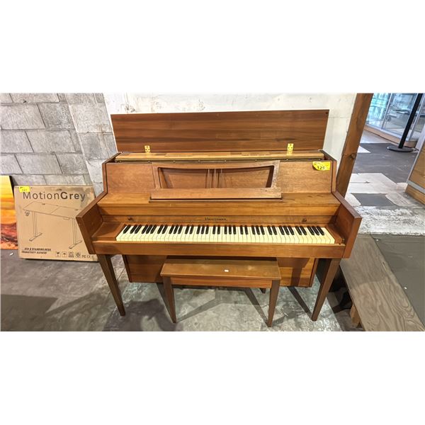 HEINTZMAN VERTICAL GRAND PIANO WITH BENCH: CIRCA 1971