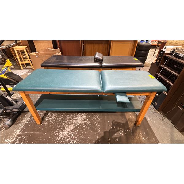 WOODEN EXAMINATION TABLE WITH ADJUSTABLE HEAD/BACK SECTION