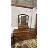 Image 1 : VINTAGE WOODEN 9-DRAWER DRESSER WITH ATTACHED MIRROR AND BRASS-TONE HARDWARE