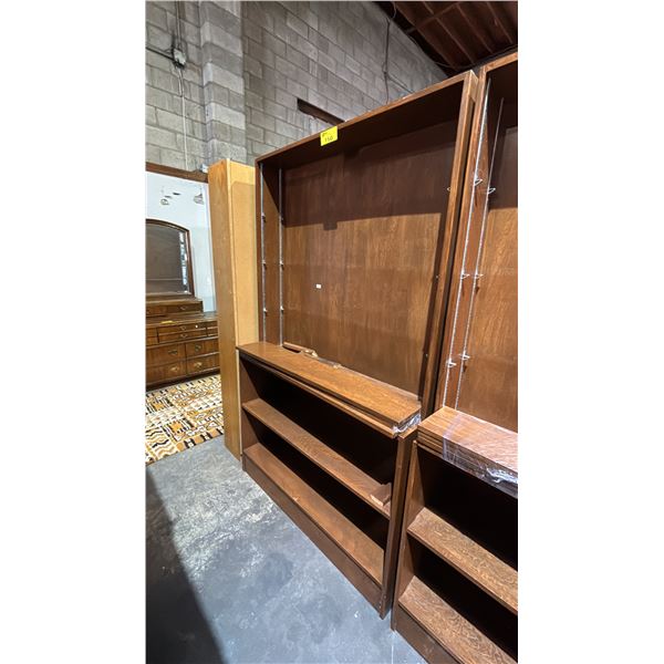 6 TIER WOOD STORAGE CABINET: APPROX. 80"T X 48"W X 14"D (AT ITS DEEPEST POINT)