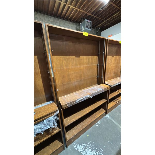 6 TIER WOOD STORAGE CABINET: APPROX. 80"T X 48"W X 14"D (AT ITS DEEPEST POINT)