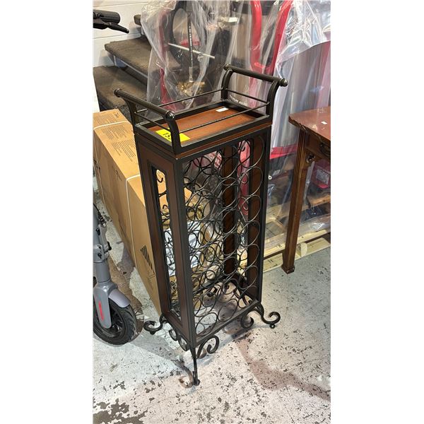 21-BOTTLE WOOD & METAL WINE RACK WITH REMOVABLE TRAY