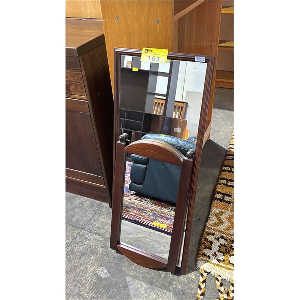 (2) WOOD FRAMED WALL MIRRORS: LARGEST IS APPROX. 39" X 16"