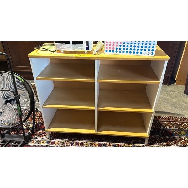 WOOD 6-CUBBY STORAGE UNIT: APPROX. 36.5"W X 31"T X 13"D