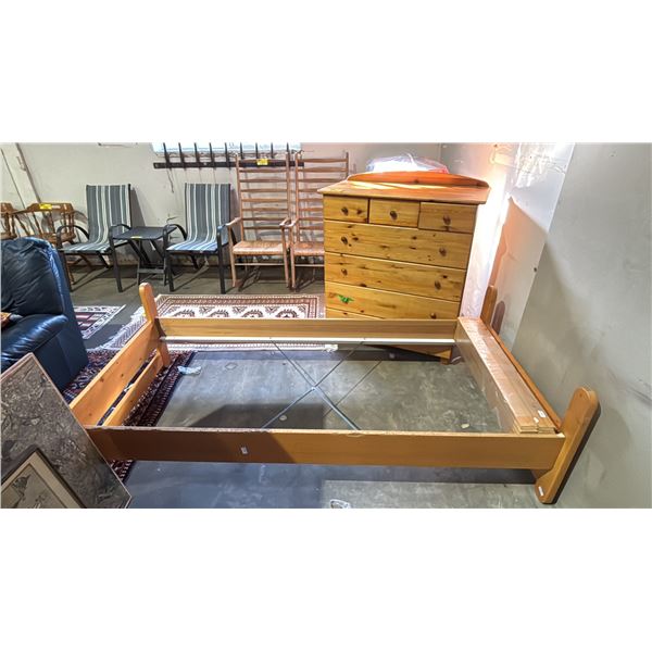 WOOD TWIN SIZE BED FRAME WITH 7-DRAWER WOOD DRESSER