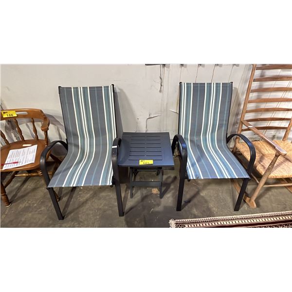 (2) PATIO CHAIRS & A PLASTIC 17  X 17  TABLE