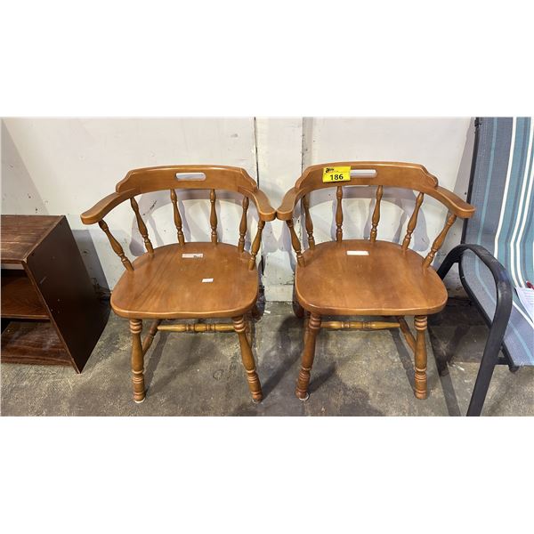 (2) VINTAGE WOOD SPINDLE BACK PUB STYLE CHAIRS