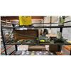 Image 1 : SHELF OF ASSTD. HAND TOOLS, MECHANIC'S CREEPER, CARPET KNEE KICKER, MINI ANVIL & MORE