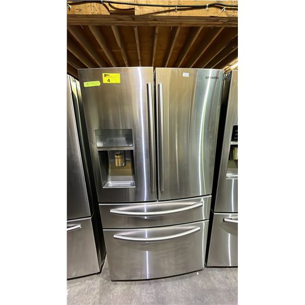 SAMSUNG 36  WIDE STAINLESS STEEL FRENCH DOOR FRIDGE W/ WATER & ICE DISPENSER & BOTTOM FREEZER DRAWER