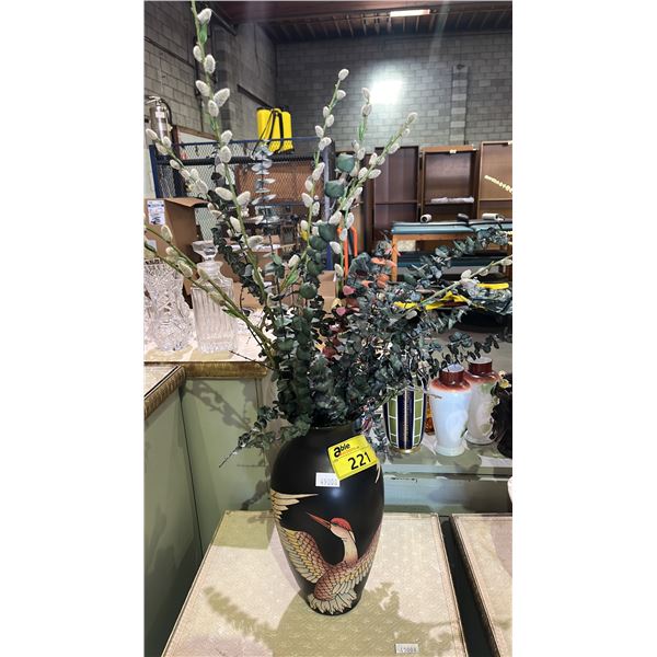 DUCK MOTIF VASE WITH FAUX EUCALYPTUS & PUSSY WILLOW
