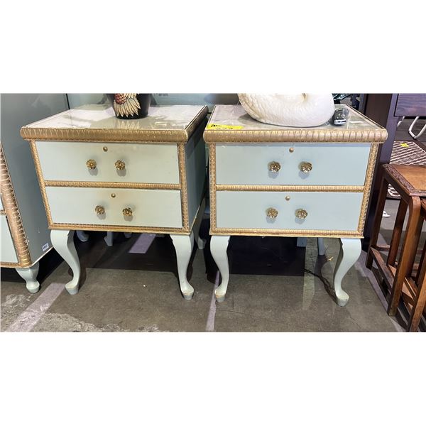 (2) VINTAGE FRENCH PROVINCIAL STYLE 2-DRAWER NIGHT STANDS WITH CABRIOLE LEGS