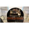 Image 1 : HENREDON SCENE THREE KING SIZE WALNUT BURL BLACK LAQUERED STORAGE HEADBOARD W/ ILLUMINATED ARCHED