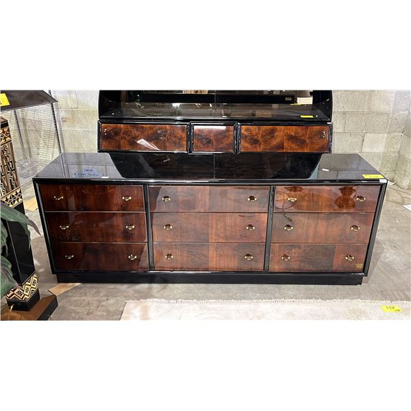 HENREDON SCENE THREE 9 DRAWER WALNUT BURL BLACK LACQUERED DRESSER