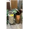 Image 2 : COPPER COAL SCUTTLE, TALL CERAMIC VASE & ASSORTED POTTED FAUX IVY PLANTS