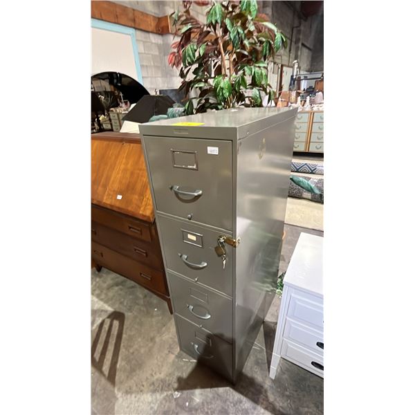 VINTAGE METAL 4-DRAWER VERTICAL FILING CABINET *WITH PADLOCK & KEY*