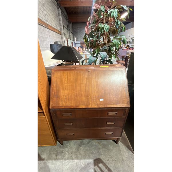 VINTAGE MCM DANISH TEAK DROP-FRONT SECRETARY DESK WITH 3 DRAWERS