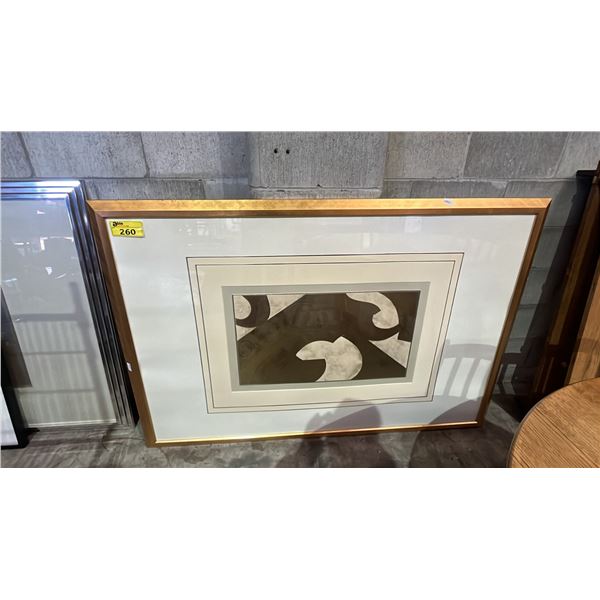LARGE FRAMED & MATTED SIGNED ABSTRACT ART  BRIDGES  (SIGNATURE UNKNOWN) APPROX. 63  X 43 