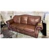 Image 1 : 3-SEAT BROWN LEATHER ROLLED ARM COUCH WITH NAILHEAD STUD DETAILING