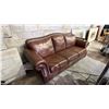 Image 2 : 3-SEAT BROWN LEATHER ROLLED ARM COUCH WITH NAILHEAD STUD DETAILING