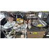 Image 1 : SHELF OF ASSORTED VINTAGE METAL TRAYS, CERAMIC FIGURINES, BONE CHINA DISHWARE & MORE
