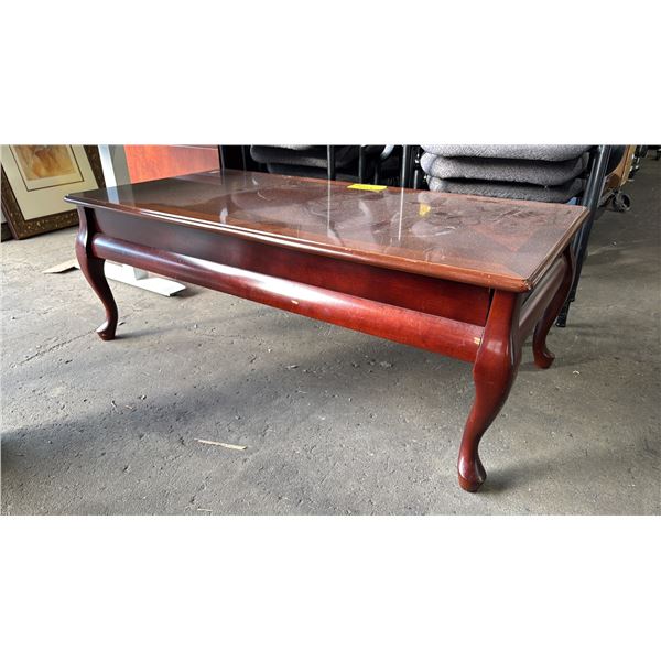 VINTAGE WOOD COFFEE TABLE WITH CABRIOLE LEGS
